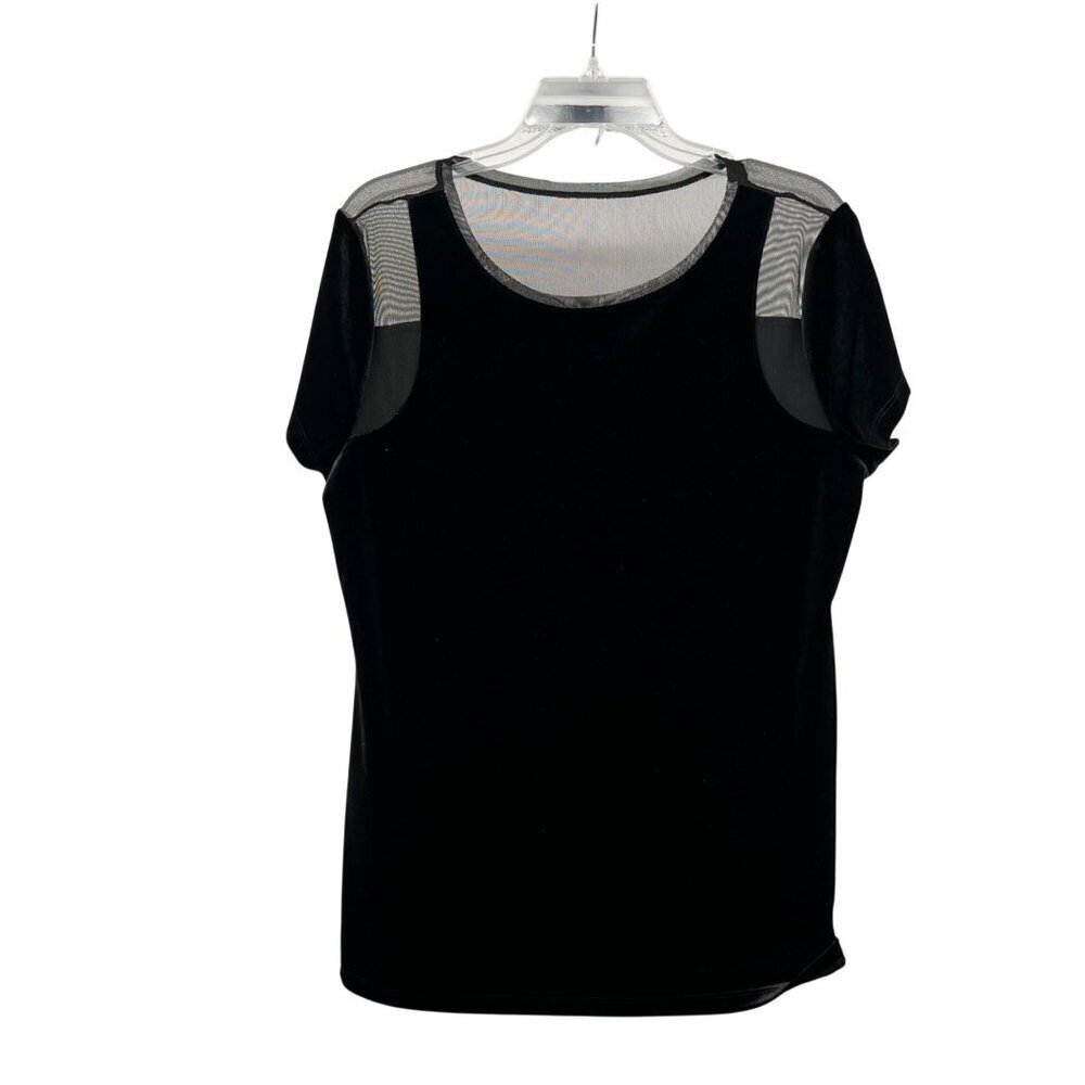 INC International Concepts Velour Top Short Sleeve Mesh Black Size Large